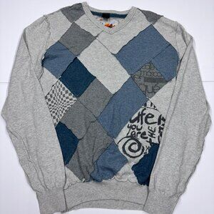 Desigual Men's Sweater Cotton Wool Patchwork Gray Blue - Size Small